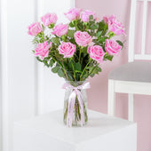 12 Pink Roses - Vase