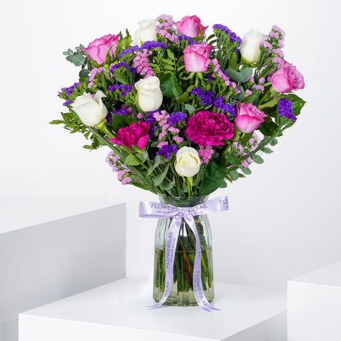 Welcome Back Lavender Floral Glass Vase