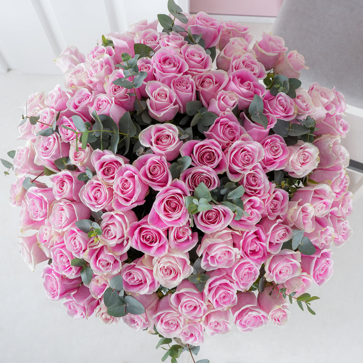 Valentine 100 Pink Roses  Vase
