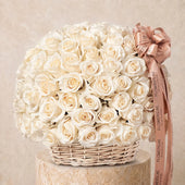 100 White Roses Basket