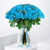 100 Tiffany Blue Roses Vase