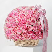 100 Pink Roses Basket