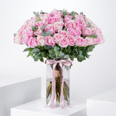 Valentine 100 Pink Roses  Vase