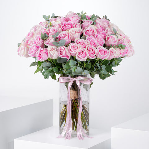 Valentine 100 Pink Roses  Vase