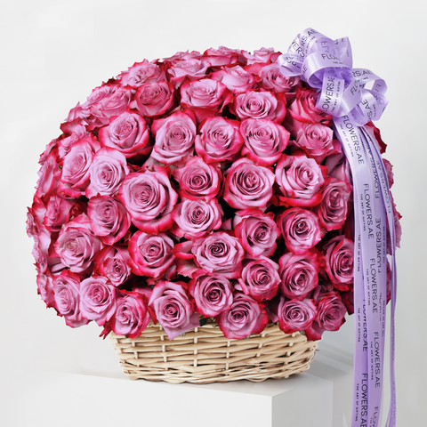 100 Purple Roses Basket