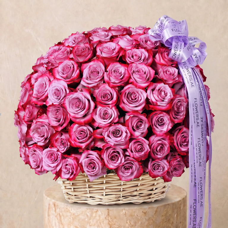 100 Purple Roses Basket