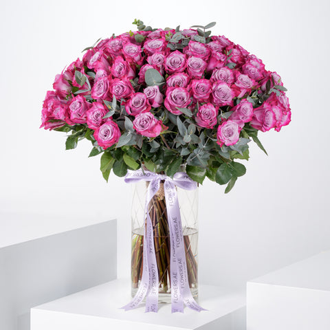Valentine 100 Purple Roses Vase