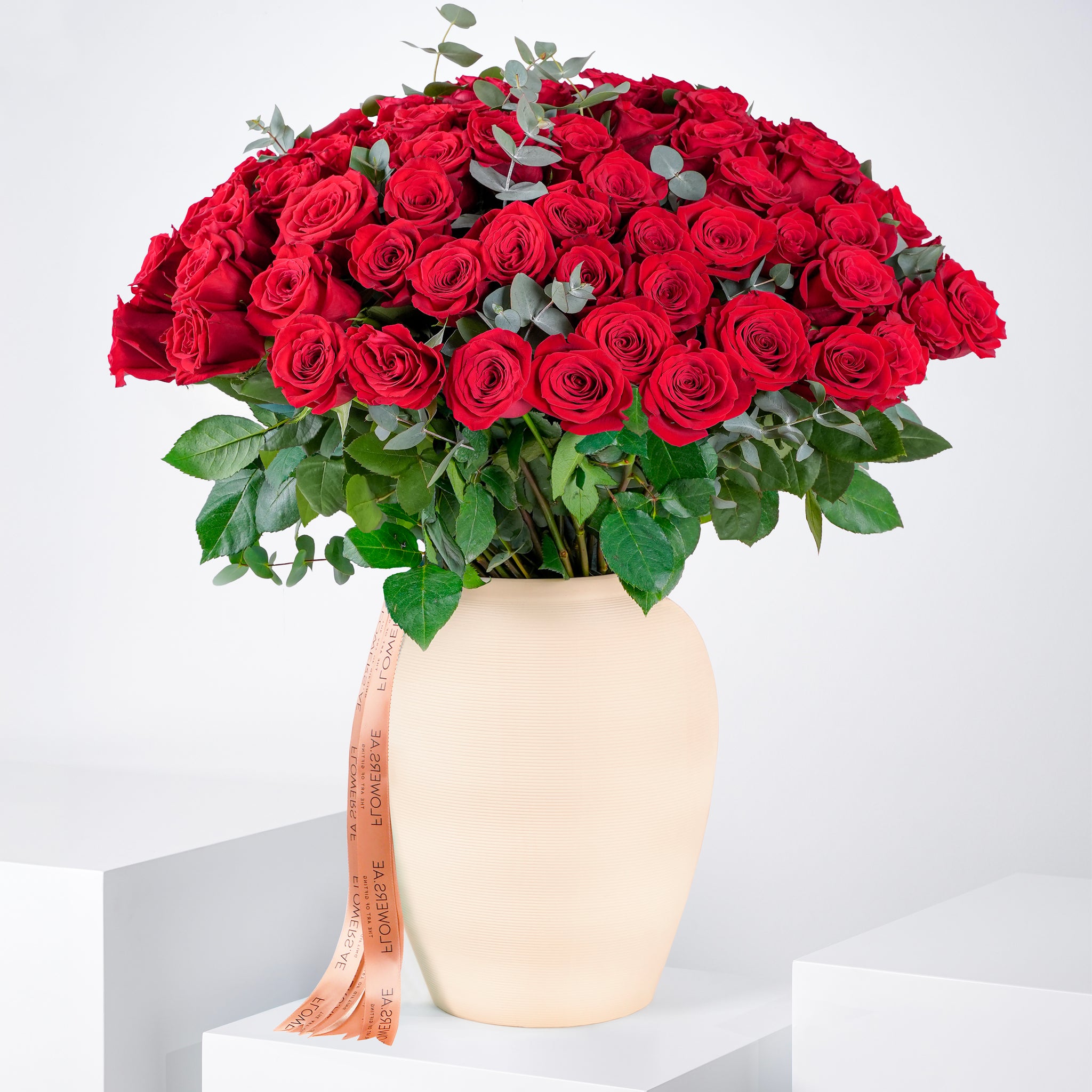 100 Red Roses Vase | Free Same-Day Delivery to all Emirates - Flowers.ae