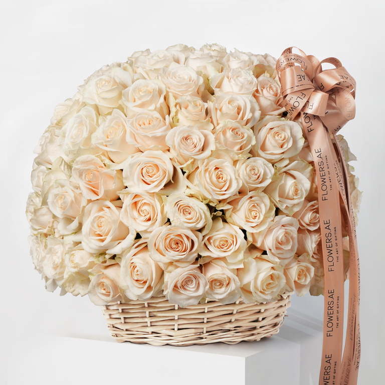 Mother's Day 100 White Roses Basket