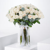 100 White Roses Vase