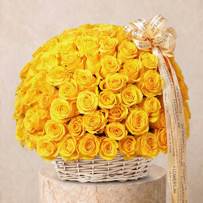 100 Yellow Roses Basket