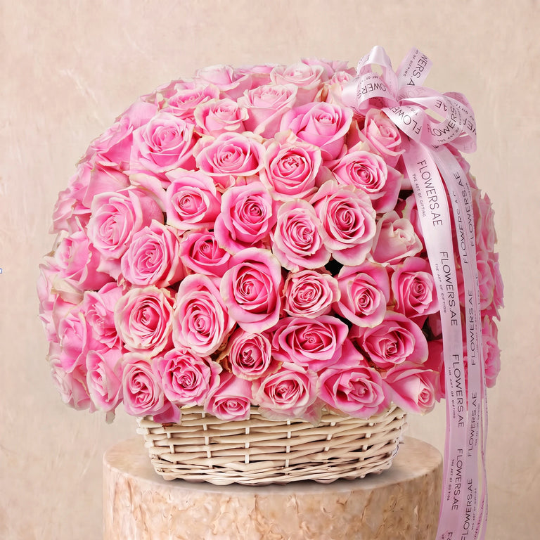 100 Pink Roses Basket