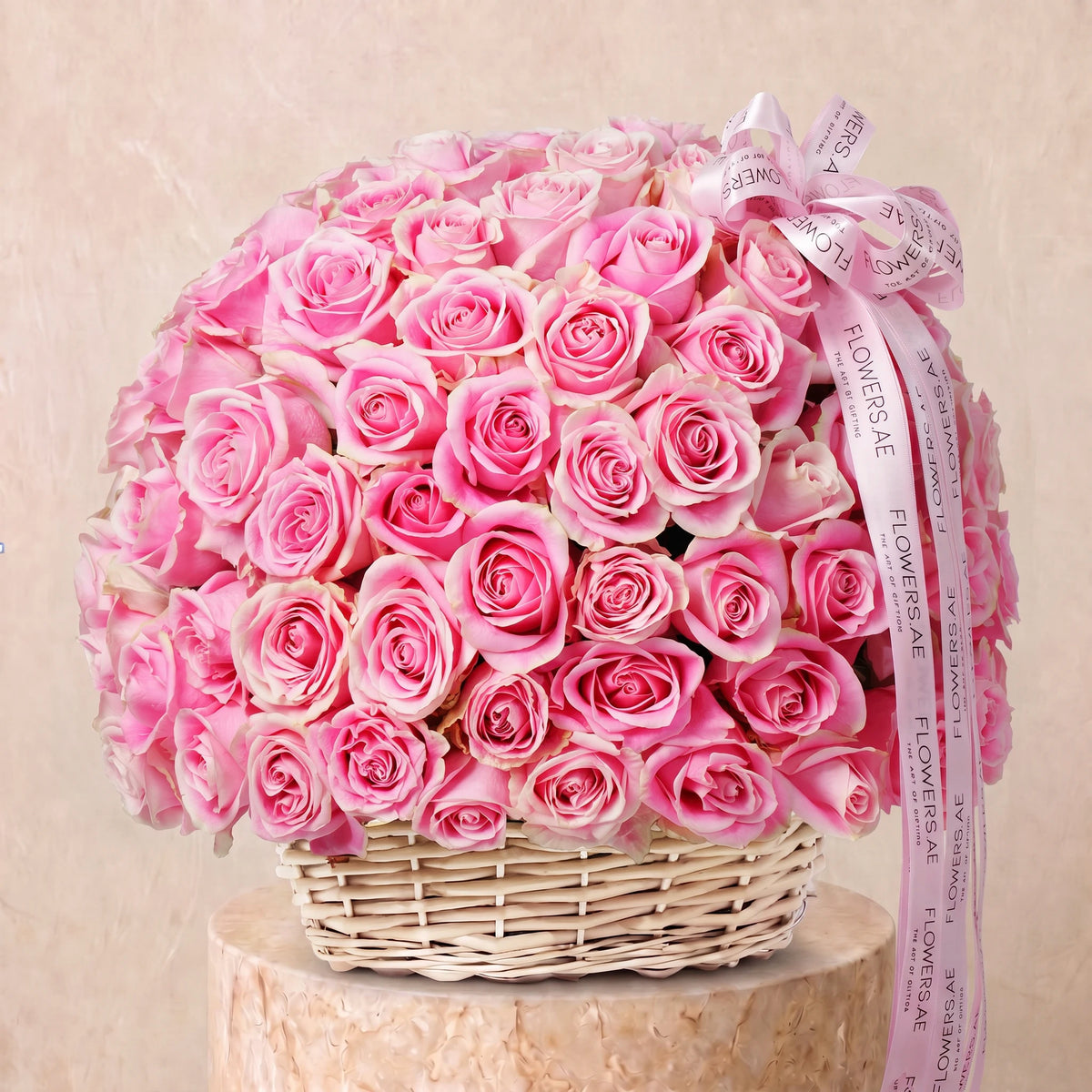 100 Pink Roses Basket