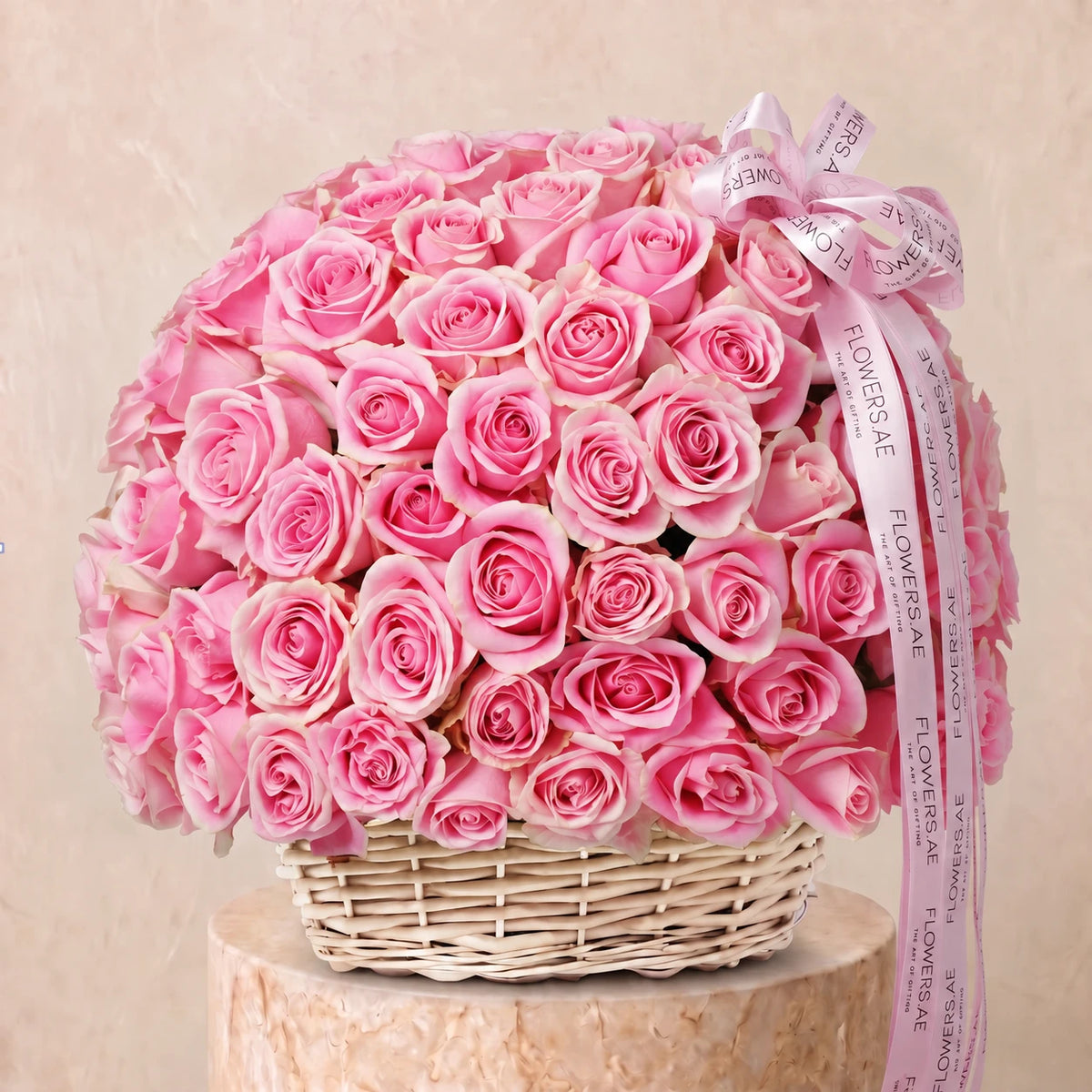 100 Pink Roses Basket