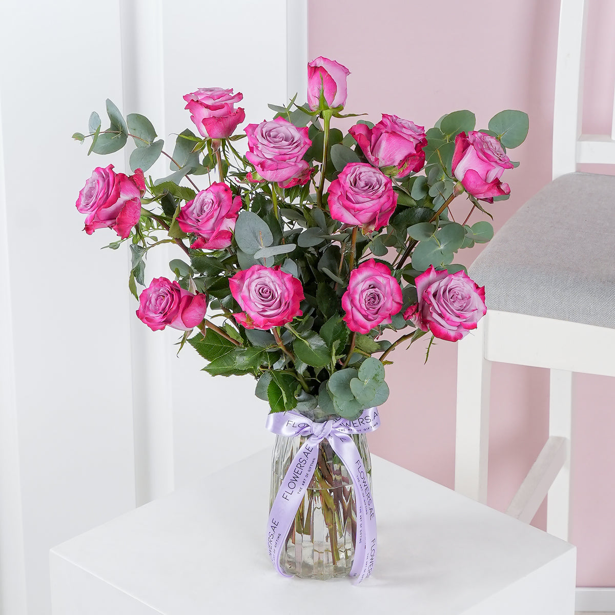 Valentine 12 Purple Roses - Vase