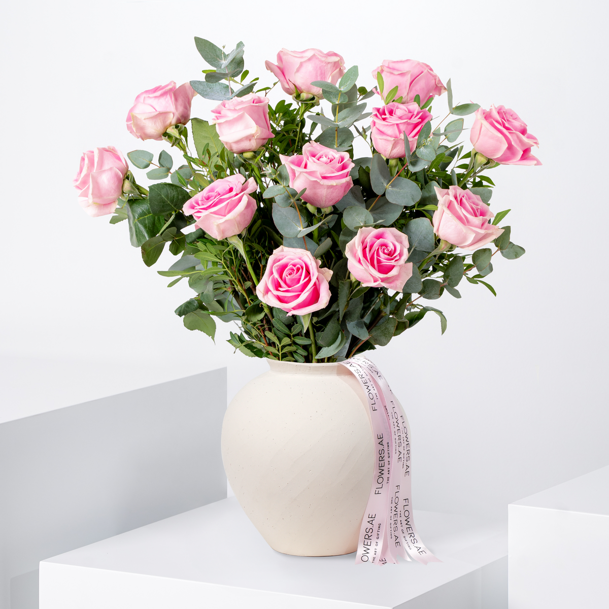 12 Pink Roses Vase
