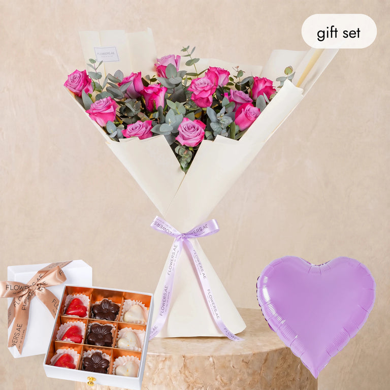 Congratulations 12 Purple Roses (Gift Set)