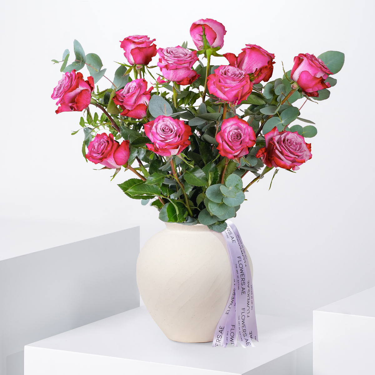 12 Purple Roses Vase