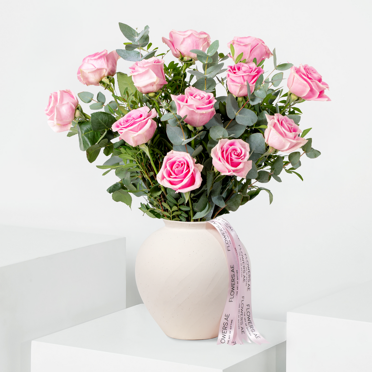 12 Pink Roses Vase