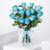 12 Tiffany Blue Roses Vase