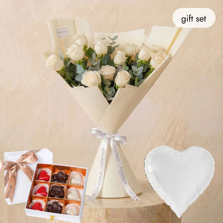 Congratulations 12 White Roses (Gift Set)