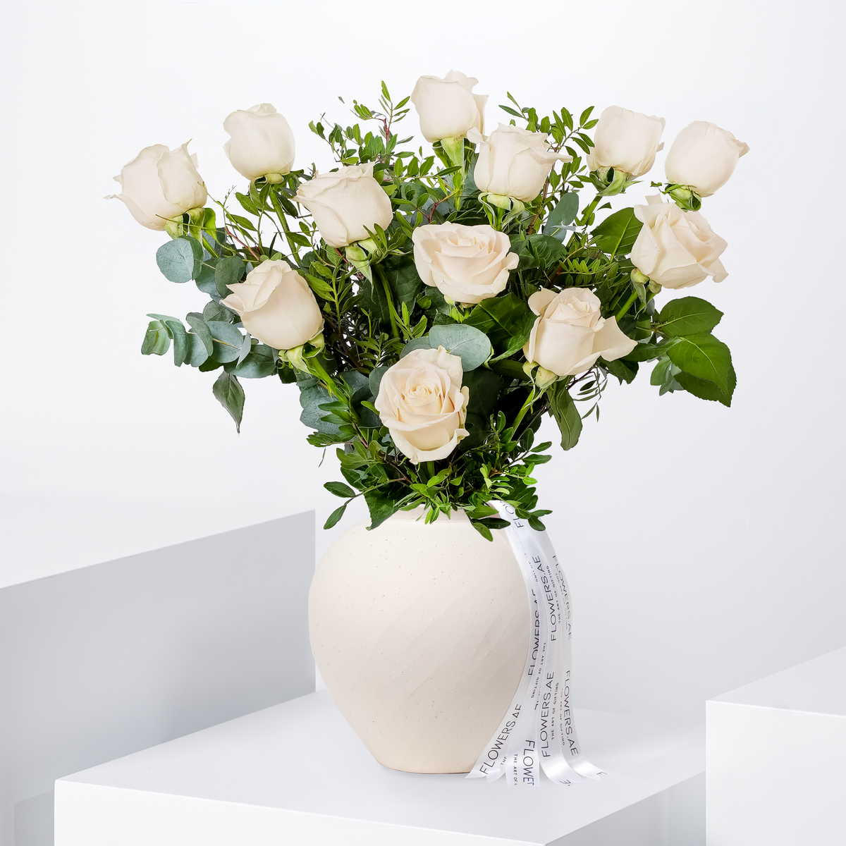 12 White Roses Vase