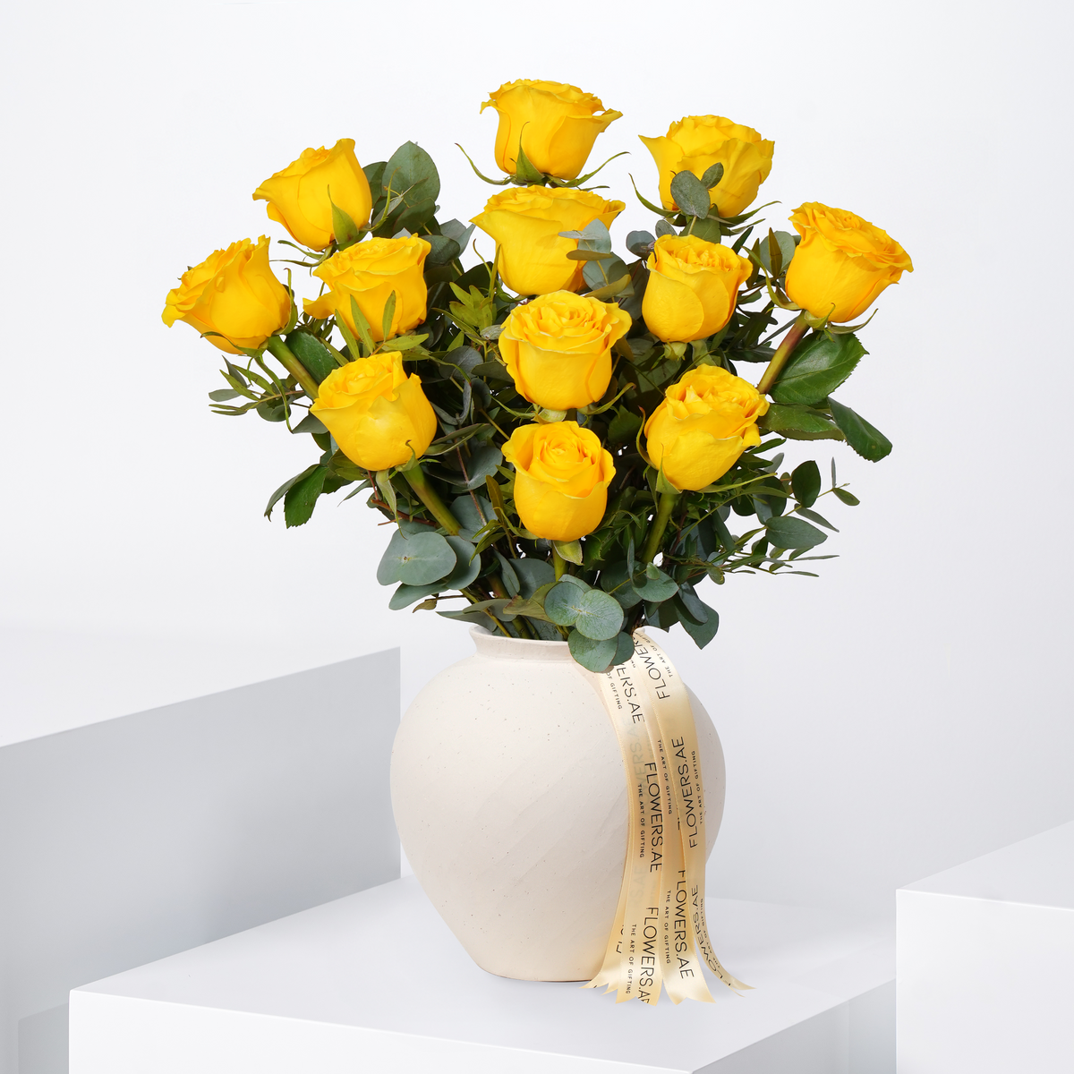 12 Yellow Roses Vase