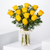 12 Yellow Roses Vase