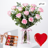 12 Pink Roses Vase (Gift Set)