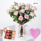 12 Pink Roses Vase (Gift Set)