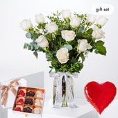 12 White Roses Vase (Gift Set)