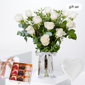 12 White Roses Vase (Gift Set)