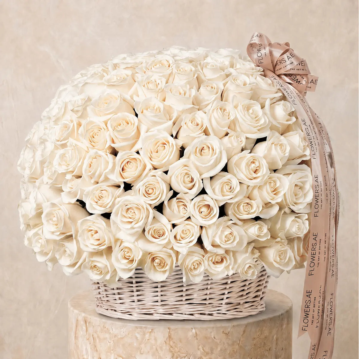 200 White Roses Basket