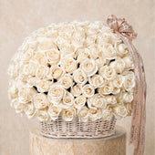 200 White Roses Basket