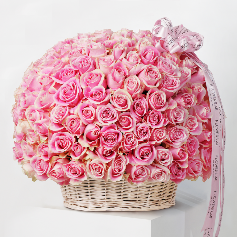 200 Pink Roses Basket