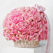 200 Pink Roses Basket