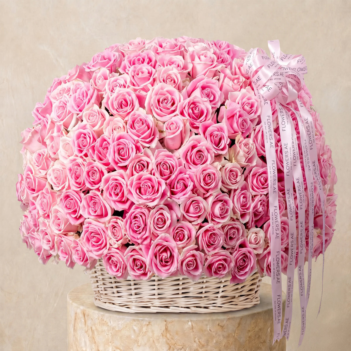 200 Pink Roses Basket