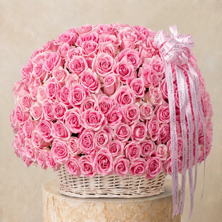 200 Pink Roses Basket