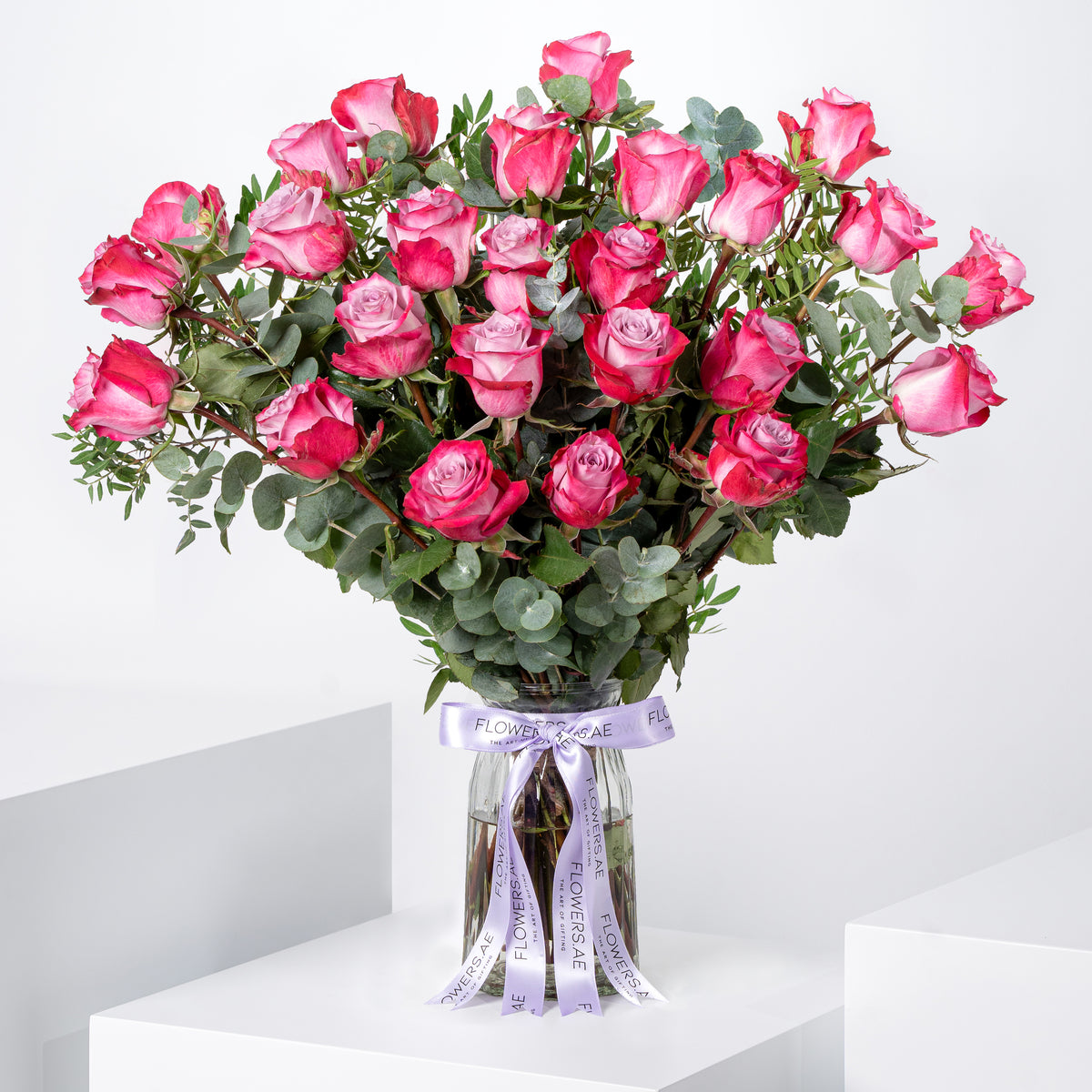 Valentine 25 Purple Roses Vase