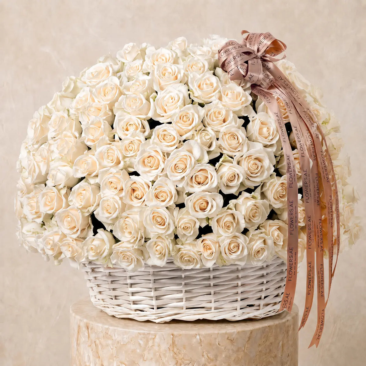 365 White Roses Basket
