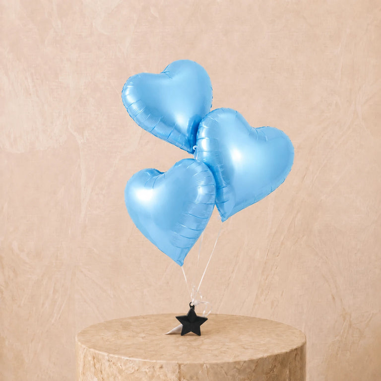 3 Light Blue Heart Balloon Set