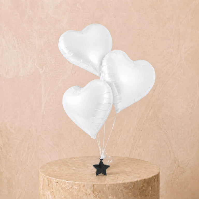 3 White Heart Balloon Set