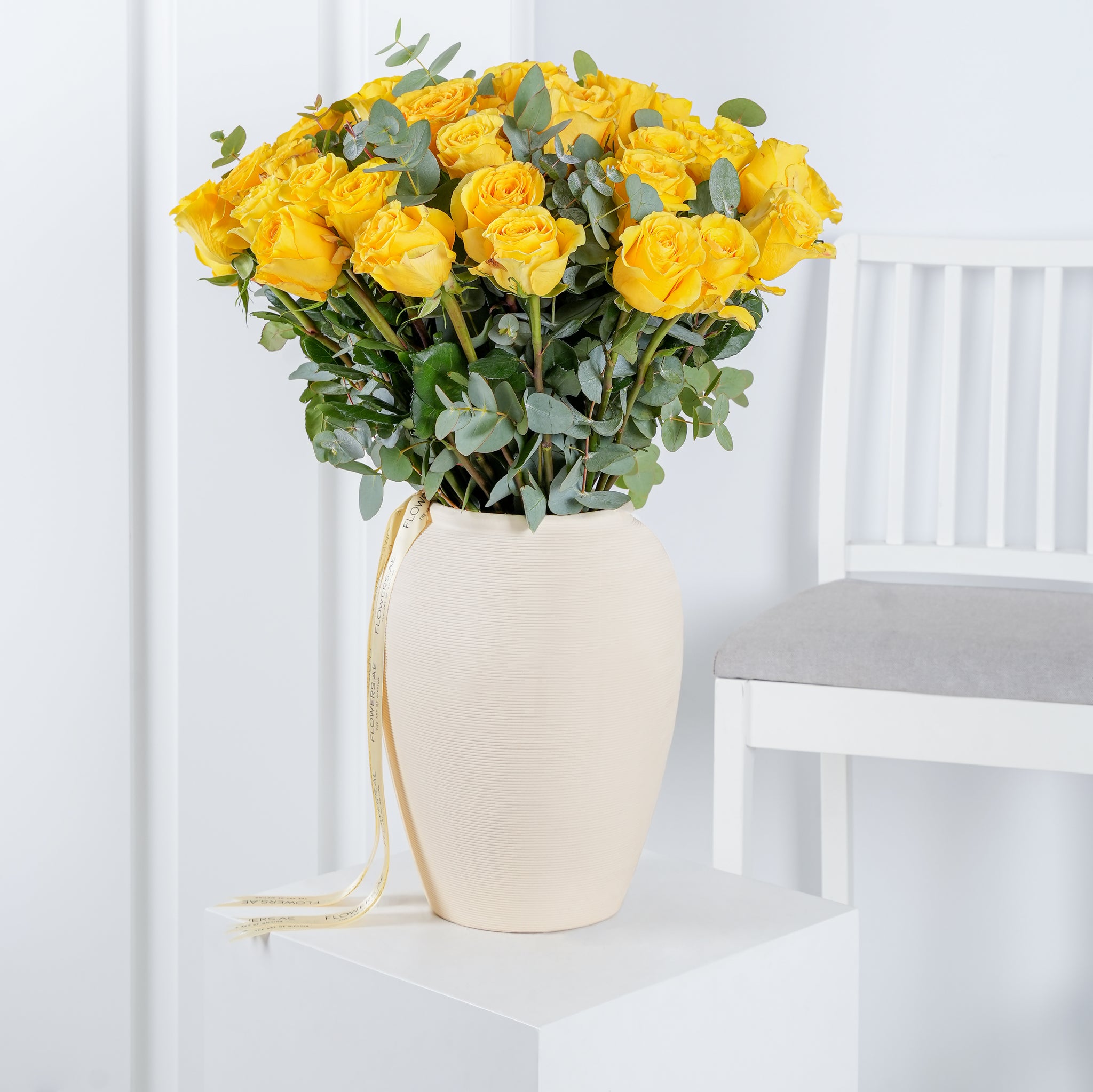 Yellow Roses Ina Vase 50 Yellow Roses Vase | Free Same-Day Delivery to all Emirates - Flowers.ae