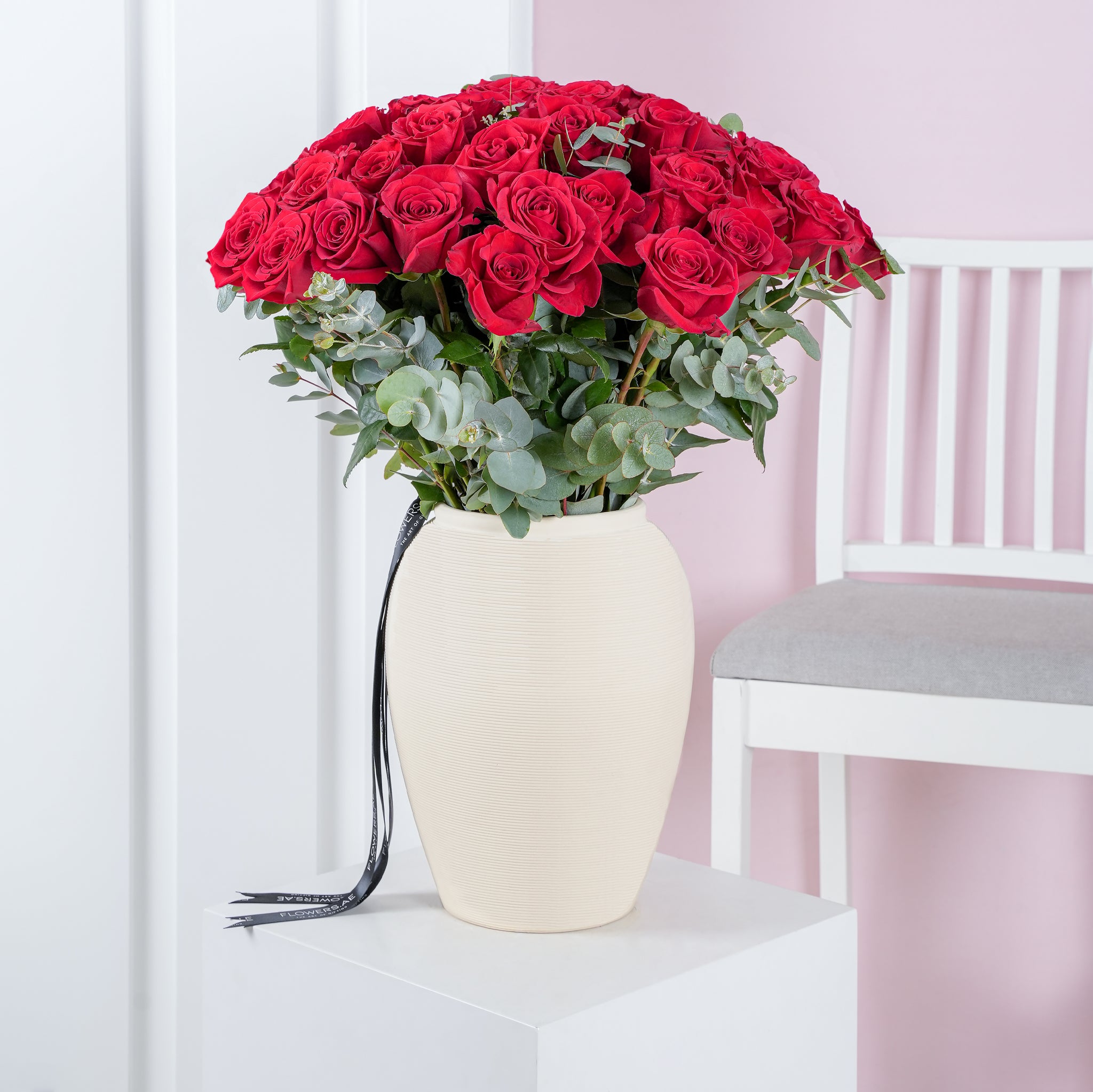 50 Red Roses - Vase | Free Same-Day Delivery to all Emirates - Flowers.ae