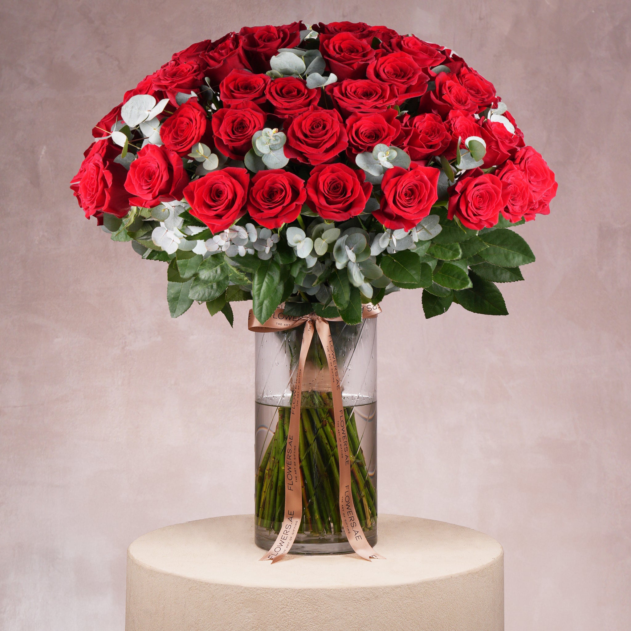 50 Red Roses - Vase | Free Same-Day Delivery to all Emirates - Flowers.ae