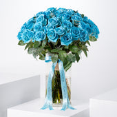 50 Tiffany Blue Roses Vase