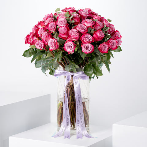 Valentine 50 Purple Roses Vase
