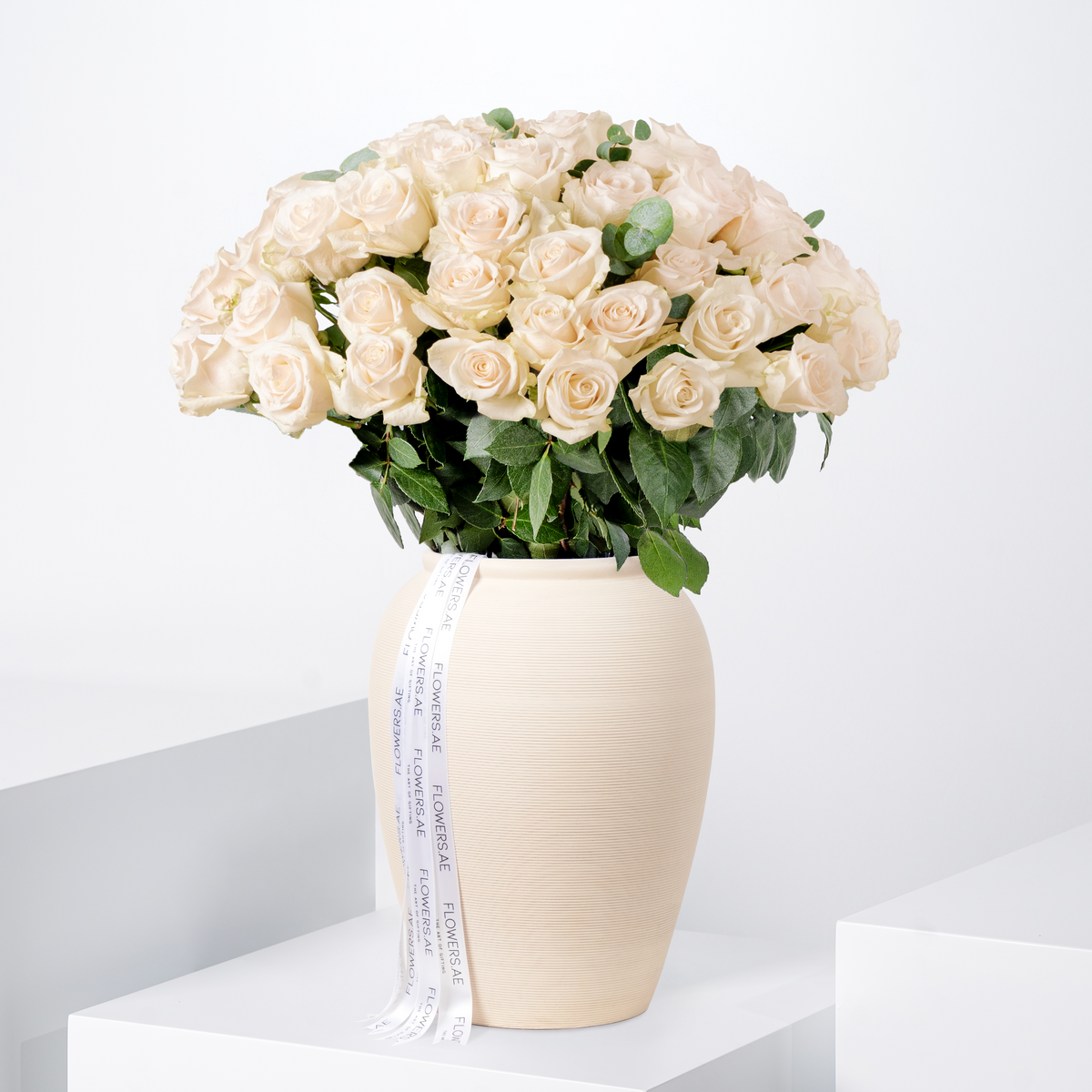 50 White Roses Vase