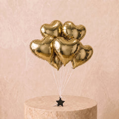 6 Gold Heart Balloon Set
