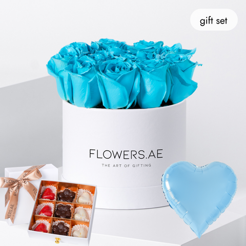 Father's Day Petite Tiffany Blue Roses Hatbox (Gift Set)